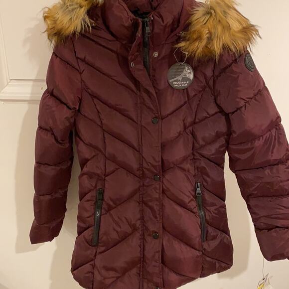 NWT Madden Girl Juniors Faux-Fur Trim Hooded Merlot M - Picture 6 of 15